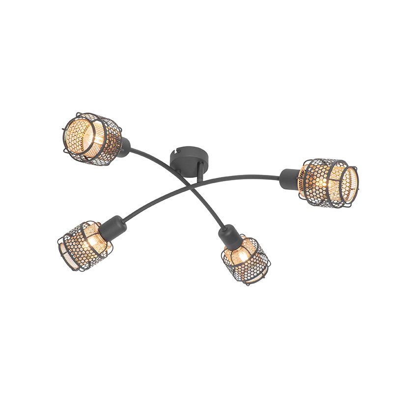 Design plafondlamp zwart met goud 4-lichts - Noud