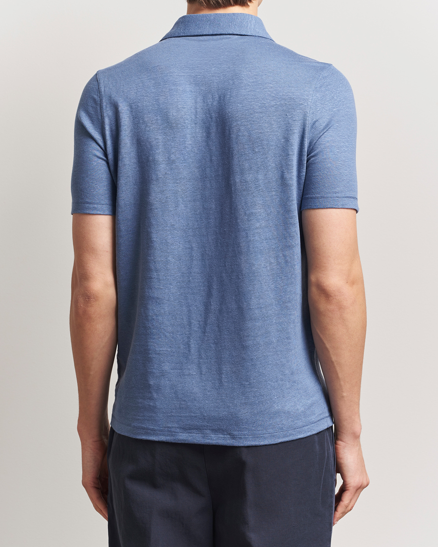 Stenströms Linen Polo Shirt Mid Blue