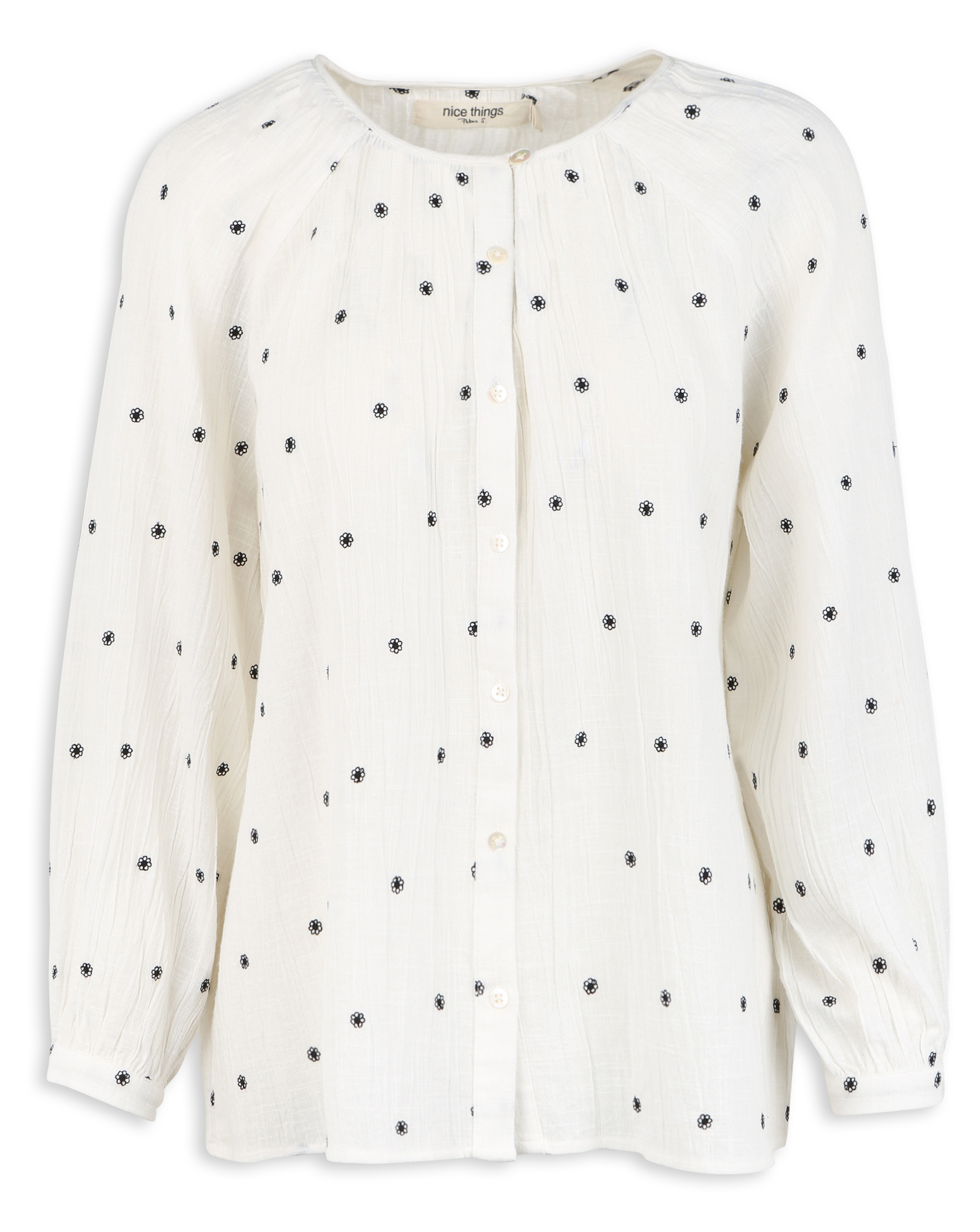Chemise ample col rond en coton | Blanc