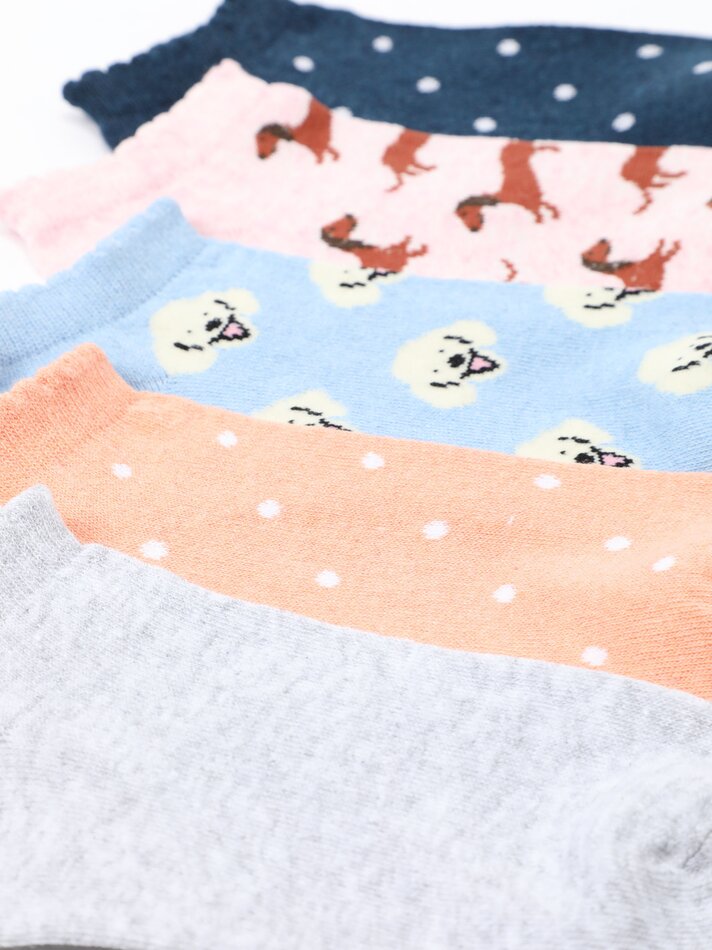 Pacote com 5 pares de meias curtas estampadas - Cores Variadas