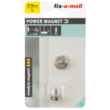 Magneet Neodymium schroefdop met bout en zilver 16mm