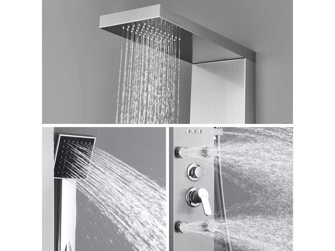 AuraLum Max Colonne Douche Hydromassante avec LCD Écran Affichage Temprérature Panneau Douche Multifonction Acier Inox avec 4 Jets Massage,EU Modèle