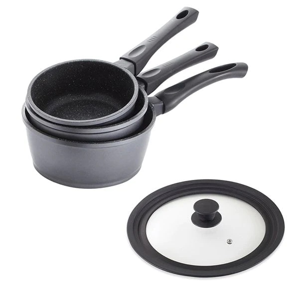 Lot 3 casseroles Dur comme la pierre 16,18 et 20 cm et couvercle multi