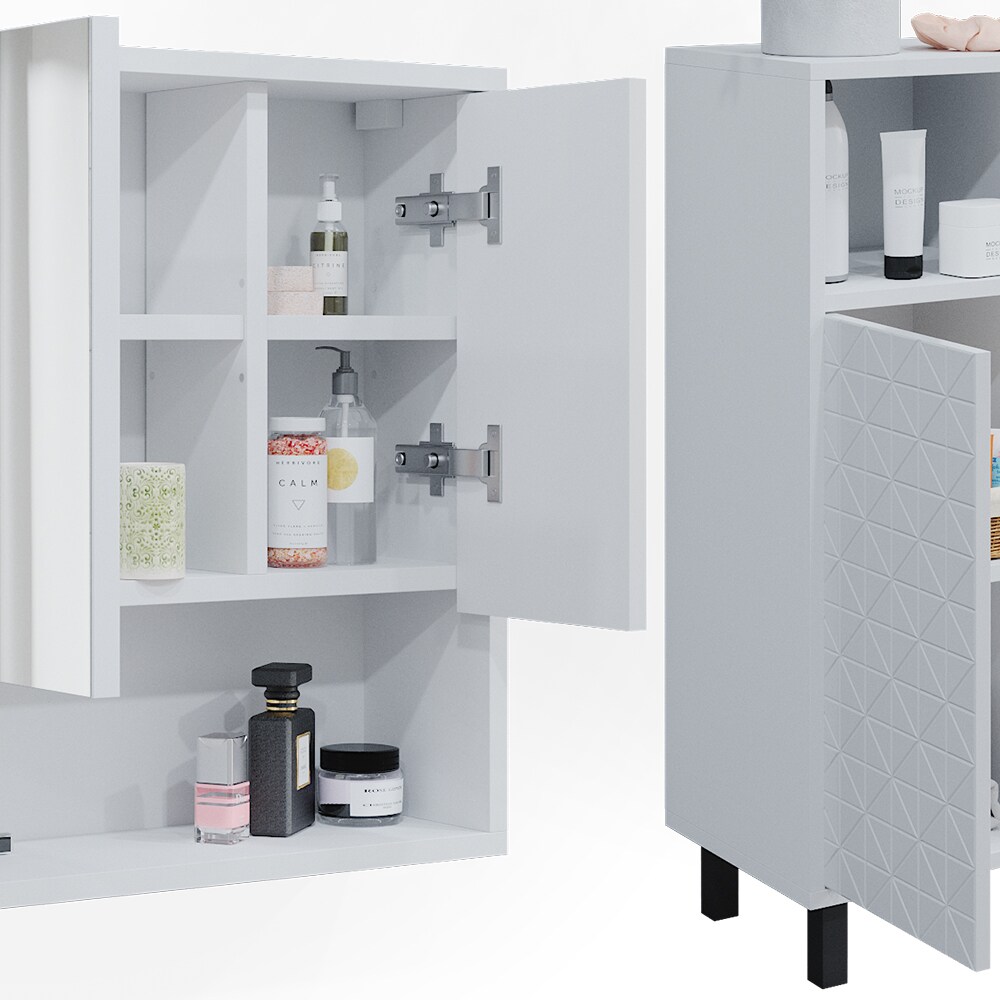 Vicco Badmöbel-Set Agasta weiß, Badezimmerschränke 3D Optik