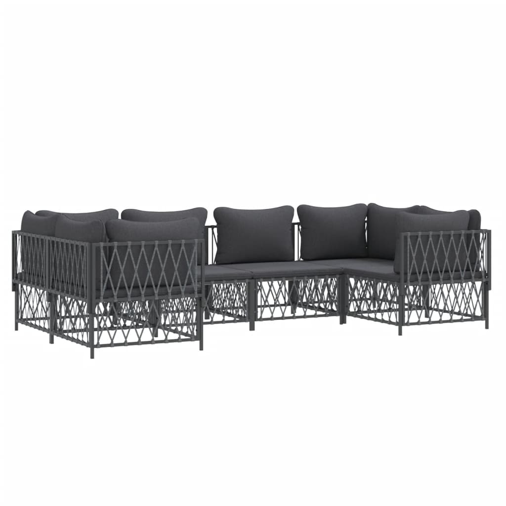 Salon de jardin meuble d'extérieur ensemble de mobilier avec coussins 6 pièces anthracite acier