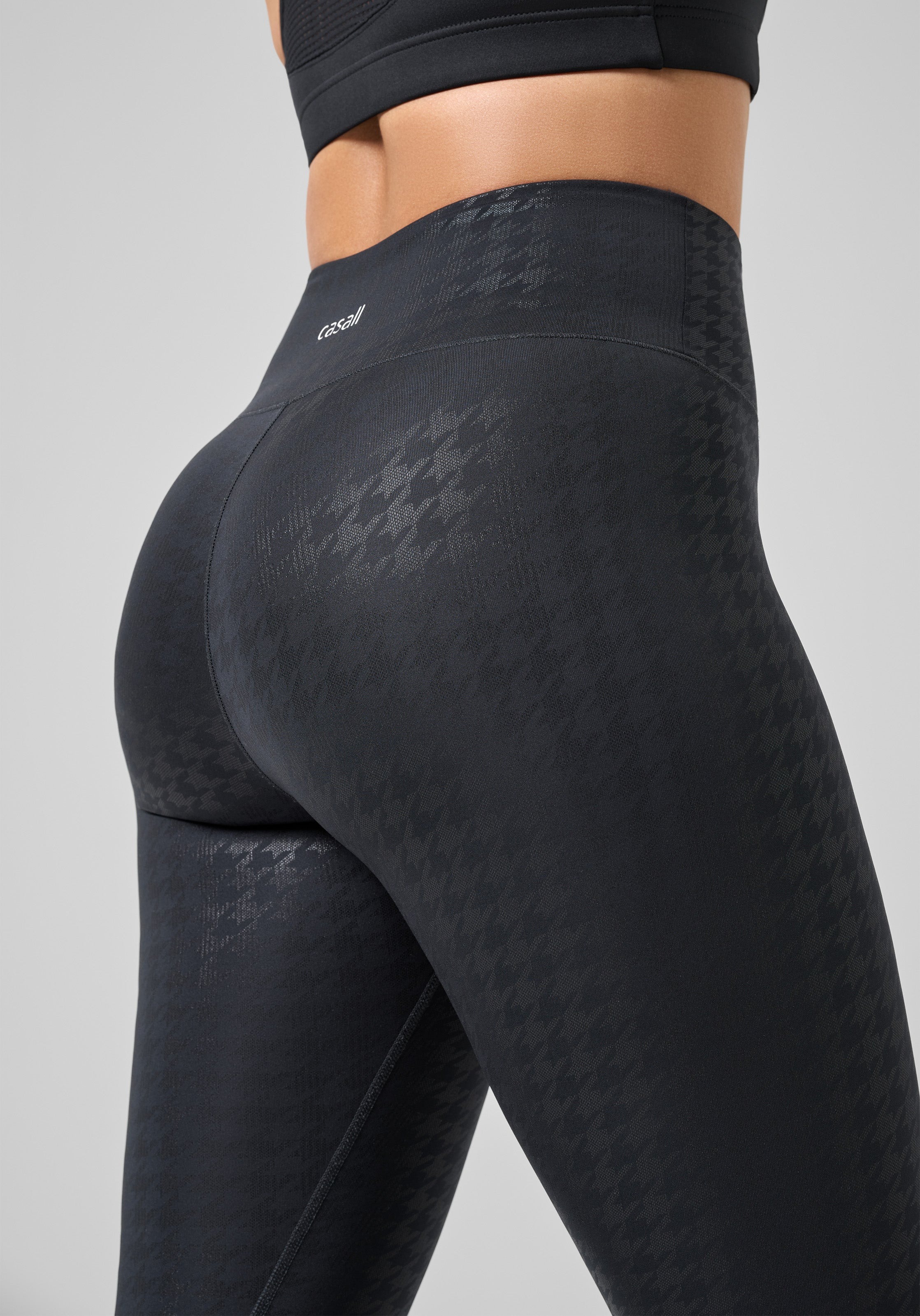 Sandy High Waist Printed Tights Dame Houndstooth Shiny Black