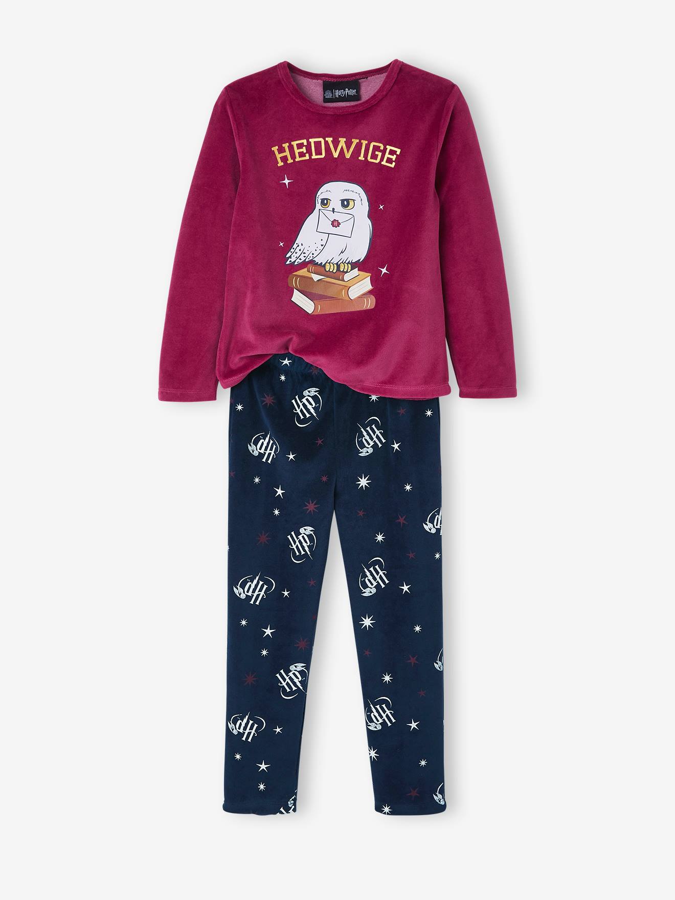 Pijama de veludo azul escuro liso com estampas do Harry Potter®