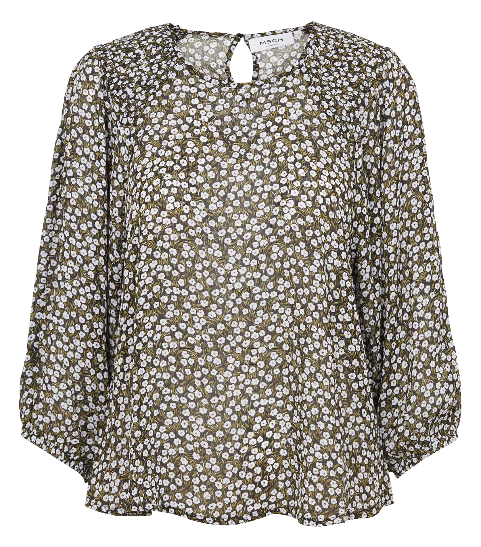 HIBBA - Top col rond imprimé floral| Bleu