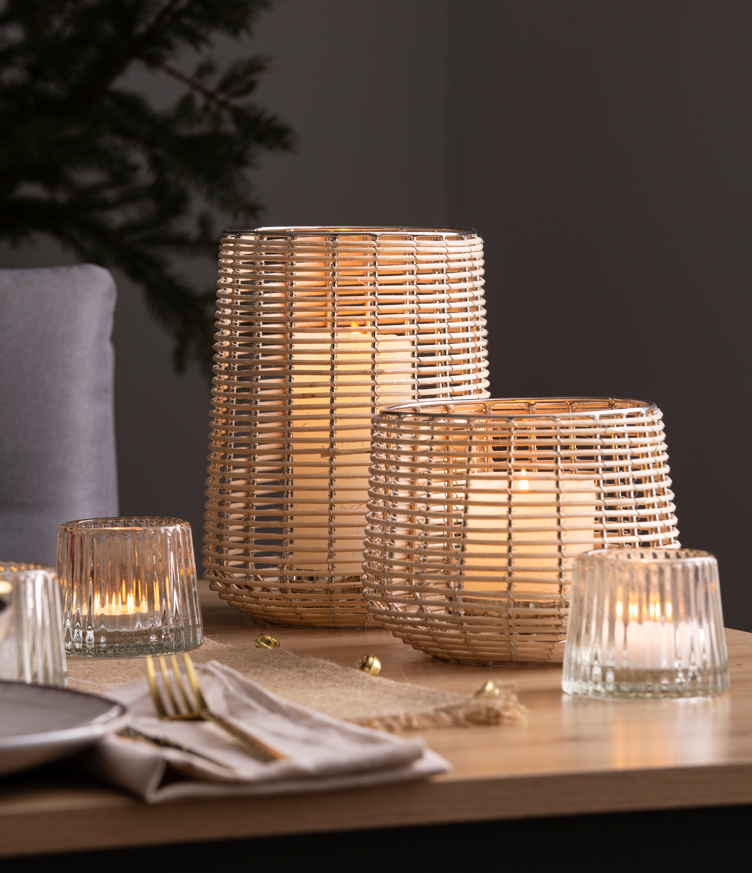 Home affaire Windlicht »Kerzenhalter Vallenay« aus Naturweide und Metall