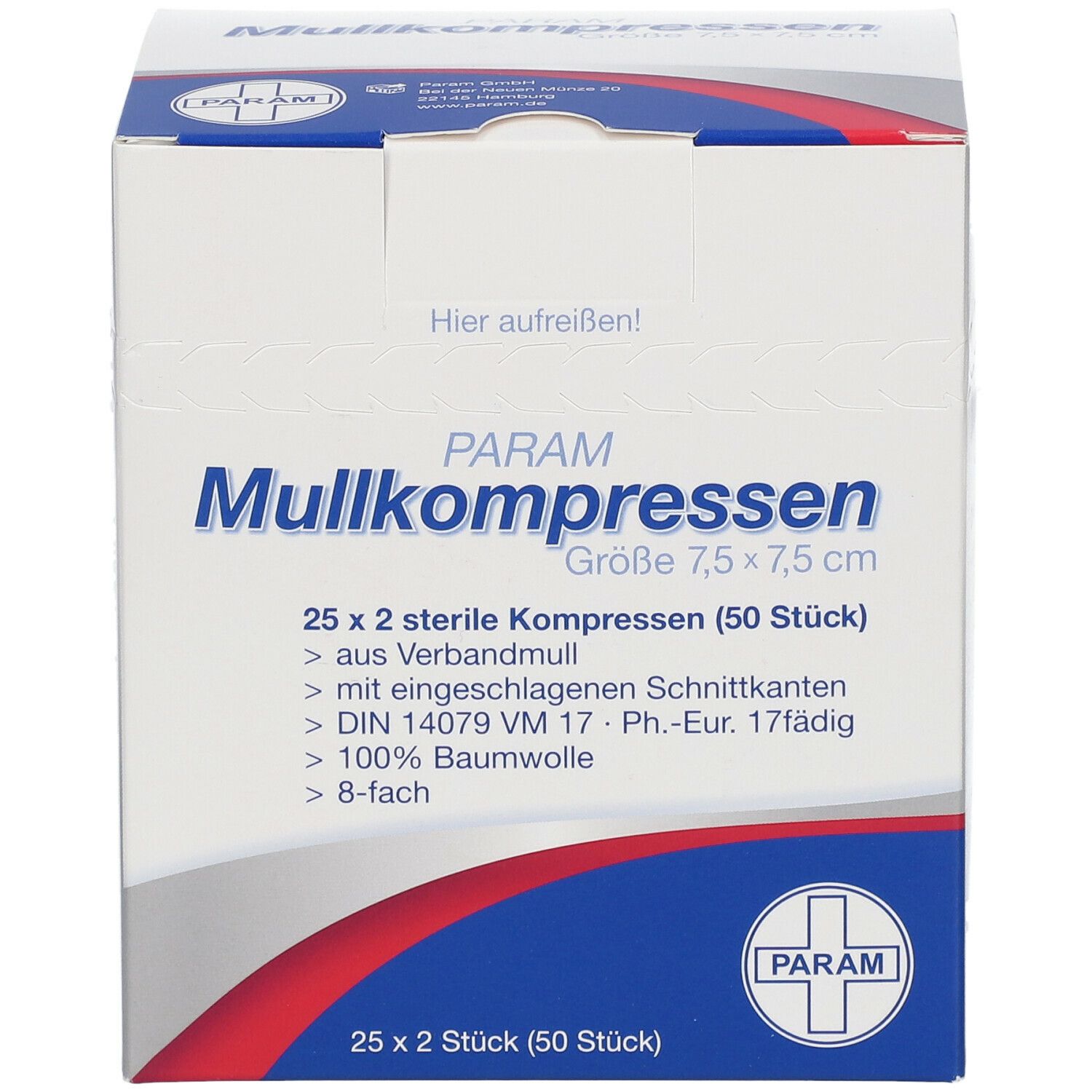 PARAM Mullkompressen 7,5 cm x 7,5 cm steril 8-fach