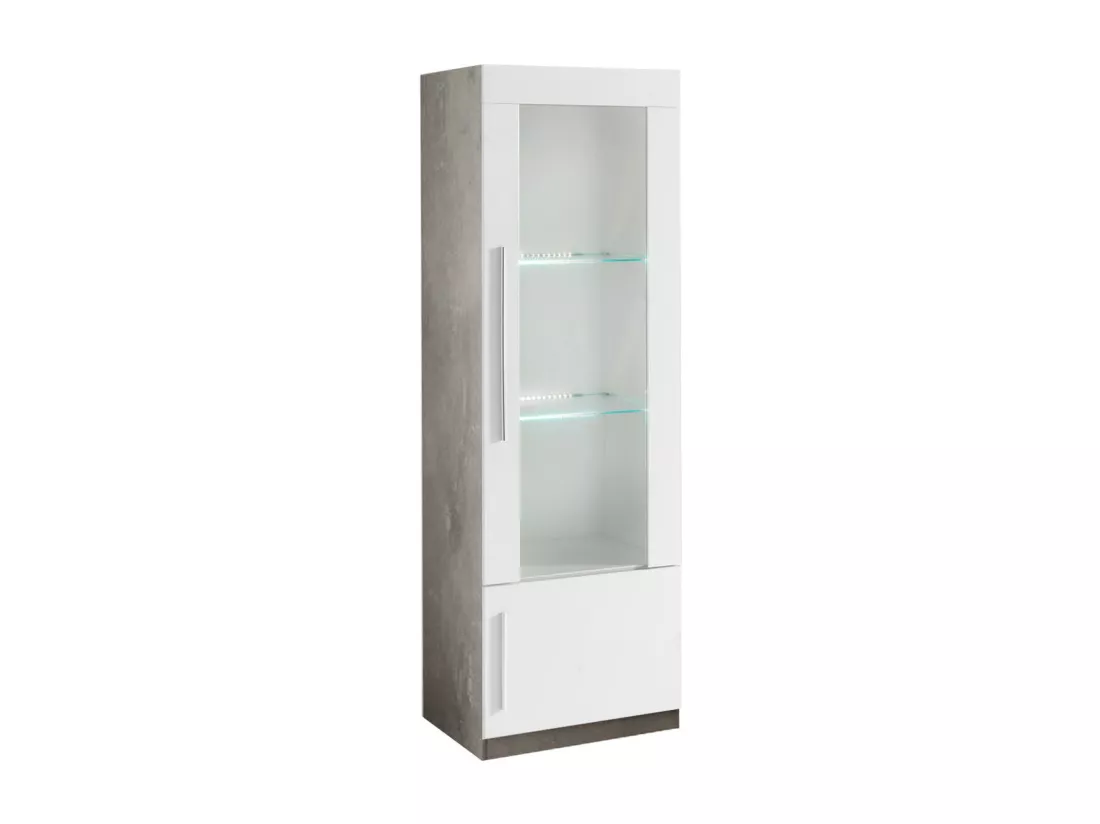 CLARK - Vitrine Droite Laquée Blanc et Marbre Poignées Métal avec Leds