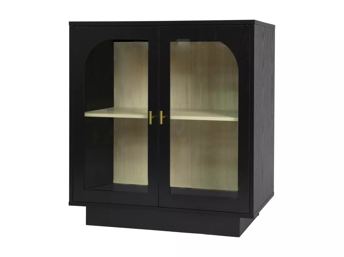 Armoire à double porte noire avec éléments arrondis, 80 cm de long, pour chambre, bureau, salon et autres espaces