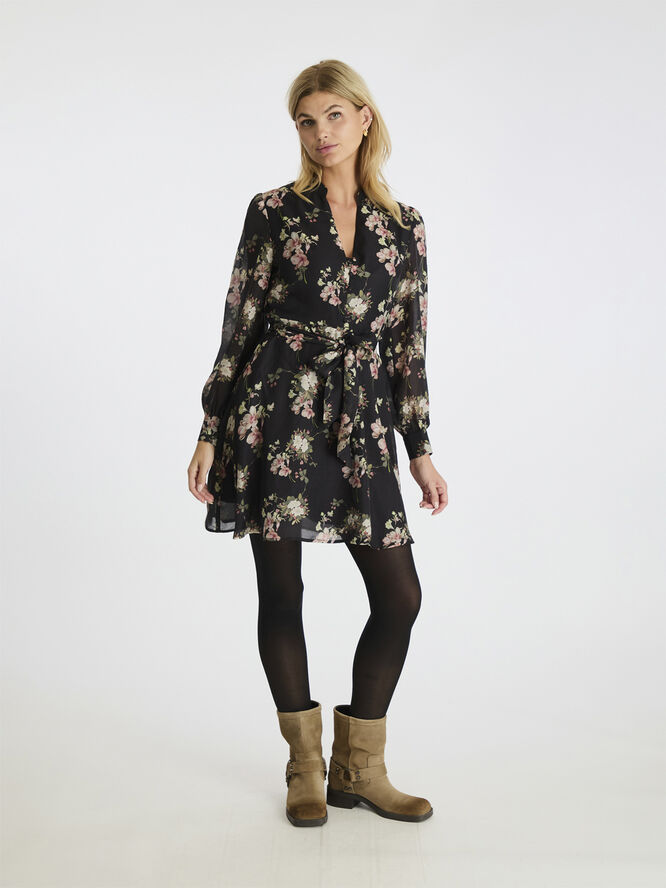 Neo Noir Heidi Print Flower Dress Black