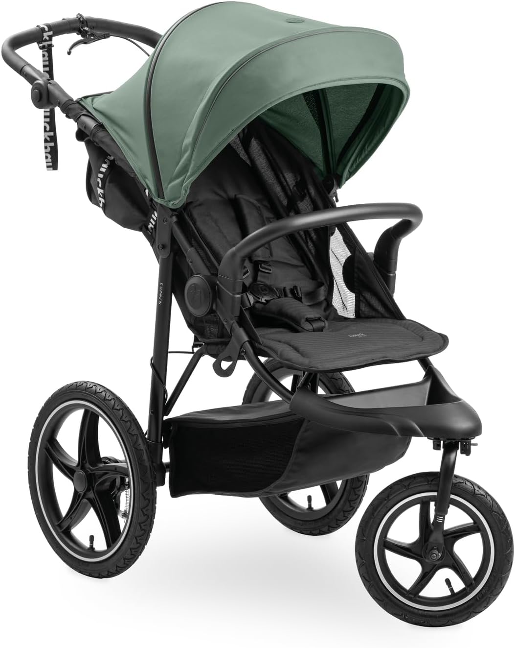 hauck Poussette 3 Roues Runner 3, Tout Terrain avec Roues XL Gonflables, Jusqu'à 22 kg, Frein à Main, Suspension, Canopy UPF 50+, Pliable, Panier, Position Allongée, Porte-Gobelet (Jungle Green)
