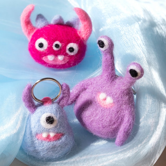 Mini DIY Kit Nålefilting, Monster, ass. farger, 1 pk.