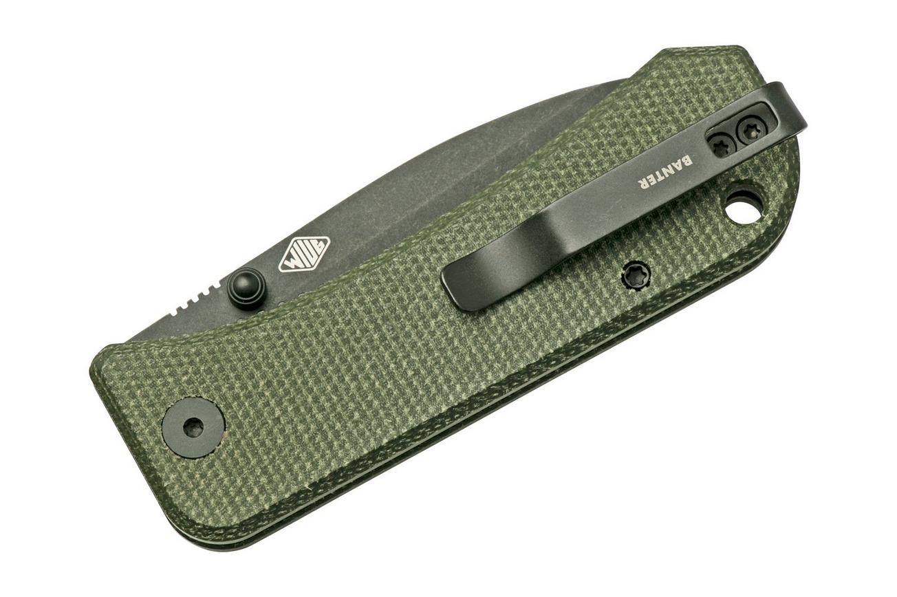 WE Knife Banter 2004J Dark Green Micarta, Black zakmes, Ben Petersen design