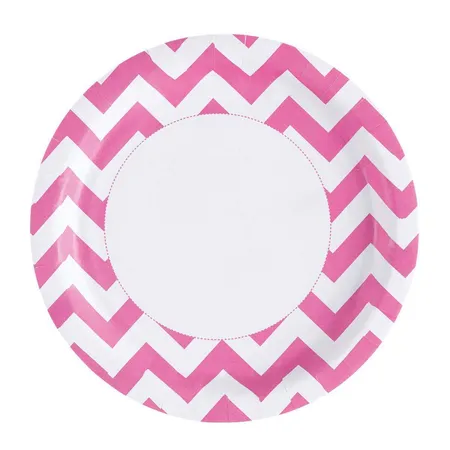 amscan 8 Papierteller Chevron, Pink & Weiß