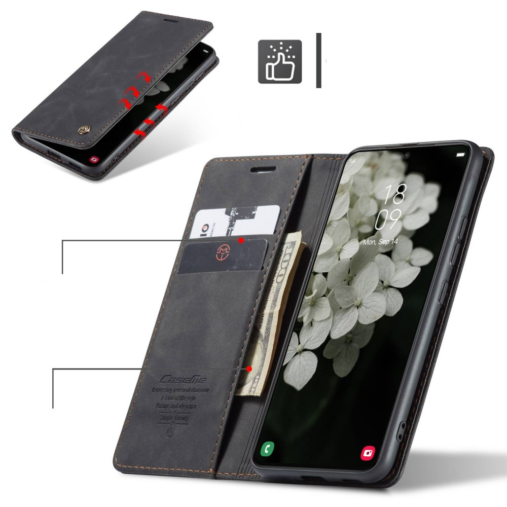 Samsung Galaxy S22 5G Leder Tasche Flip Wallet Etui mit Kartenfächern - Schwarz