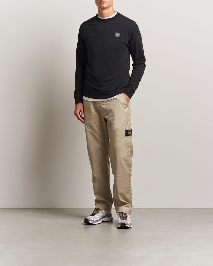 Stone Island Long Sleeve Garment Dyed Cotton Jersey T-Shirt Black