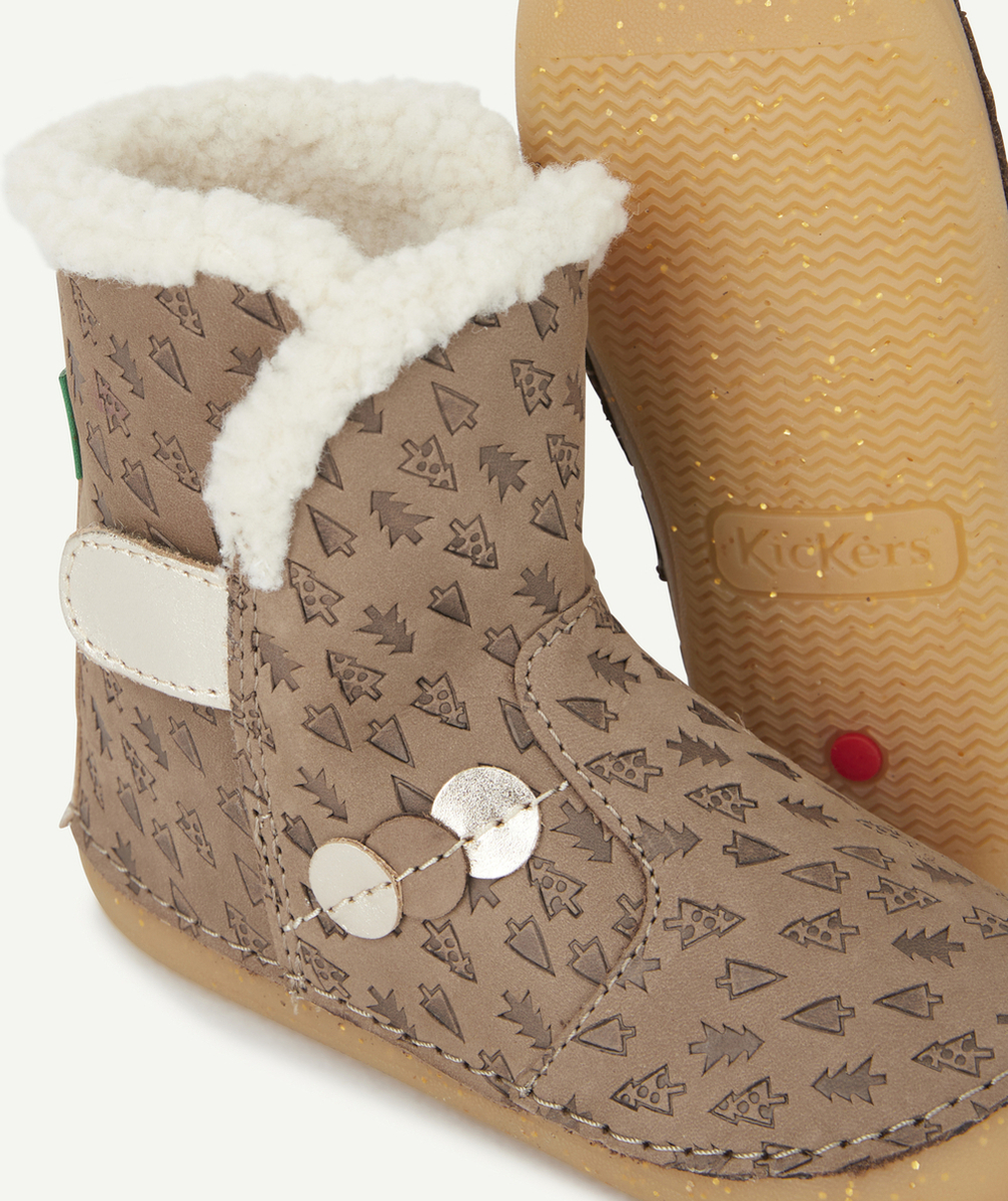 KICKERSBOOTS PREMIERS PAS EN CUIR BEIGE ET COULEUR ARGENTÉE BÉBÉ FILLE
