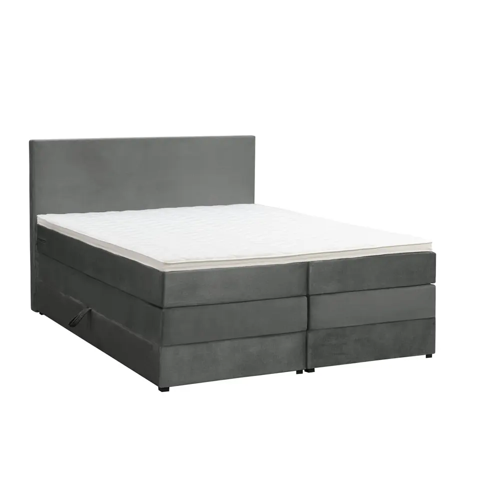 Boxspring met opbergruimte Liv egaal - grijs - 160x200 cm