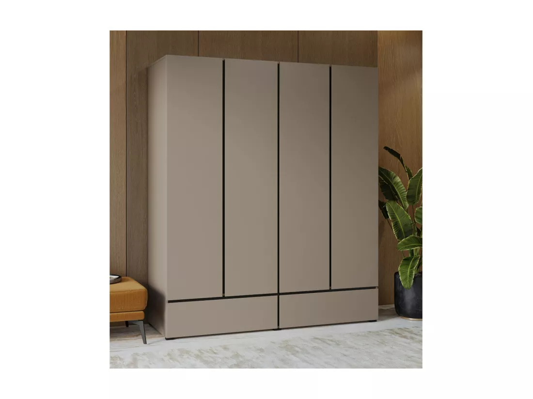 Armoire HAVANA 180 cm – Beige et noir – 4 portes et 2 tiroirs – Élégance moderne et rangement XXL
