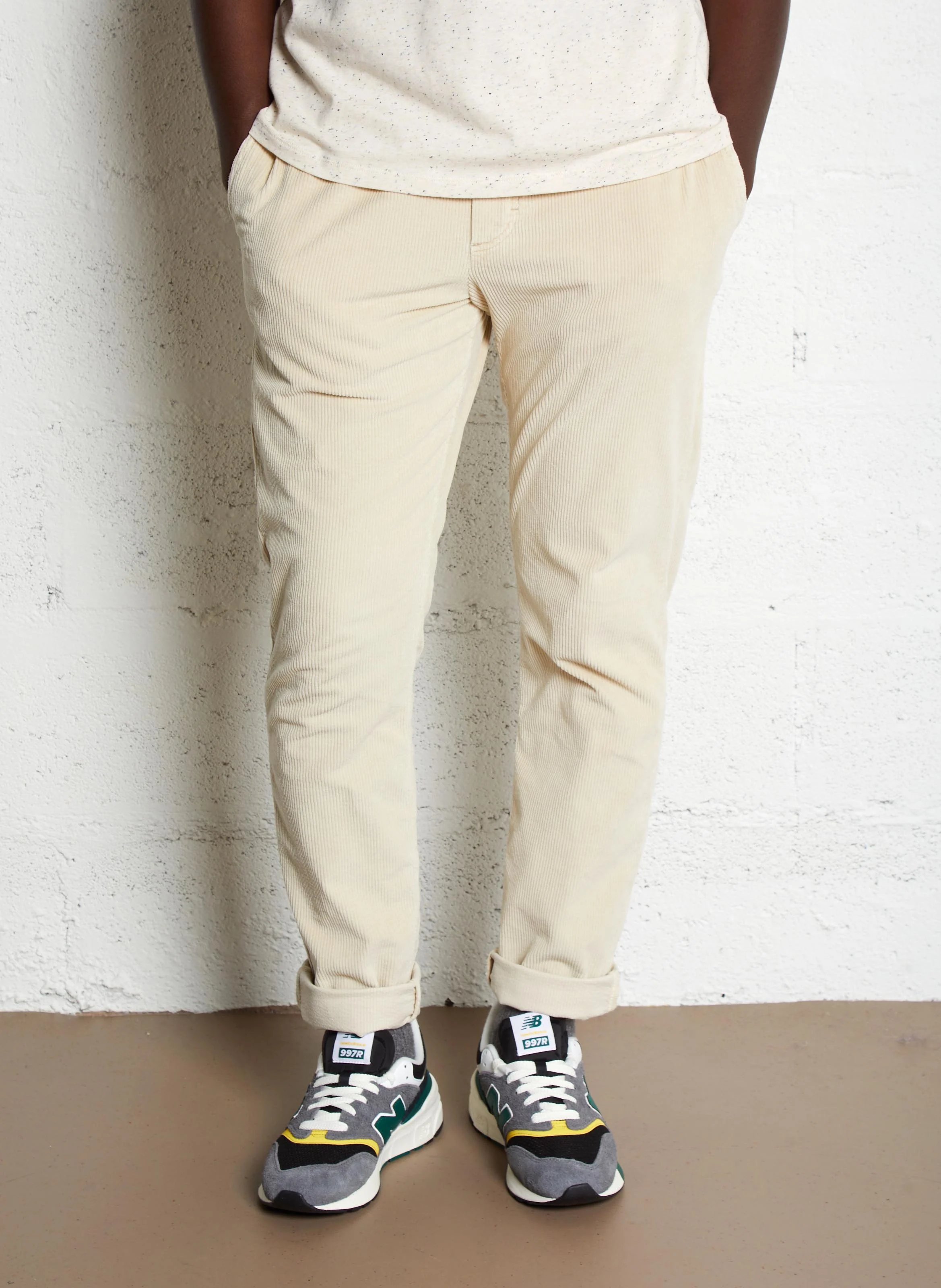 Pantalon droit en coton mélangé | Beige
