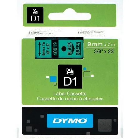 Dymo D1 Schriftband, schwarz auf grün, 9 mm x 7 m