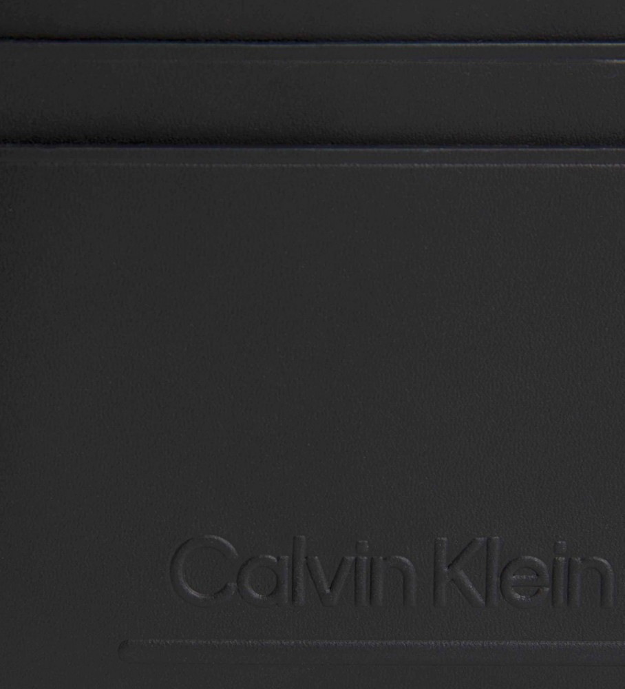 Conjunto de porta-cartões de couro Calvin Klein, preto