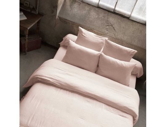 TERRE DE NUIT - Housse de couette double gaze de coton rose 240x220 cm