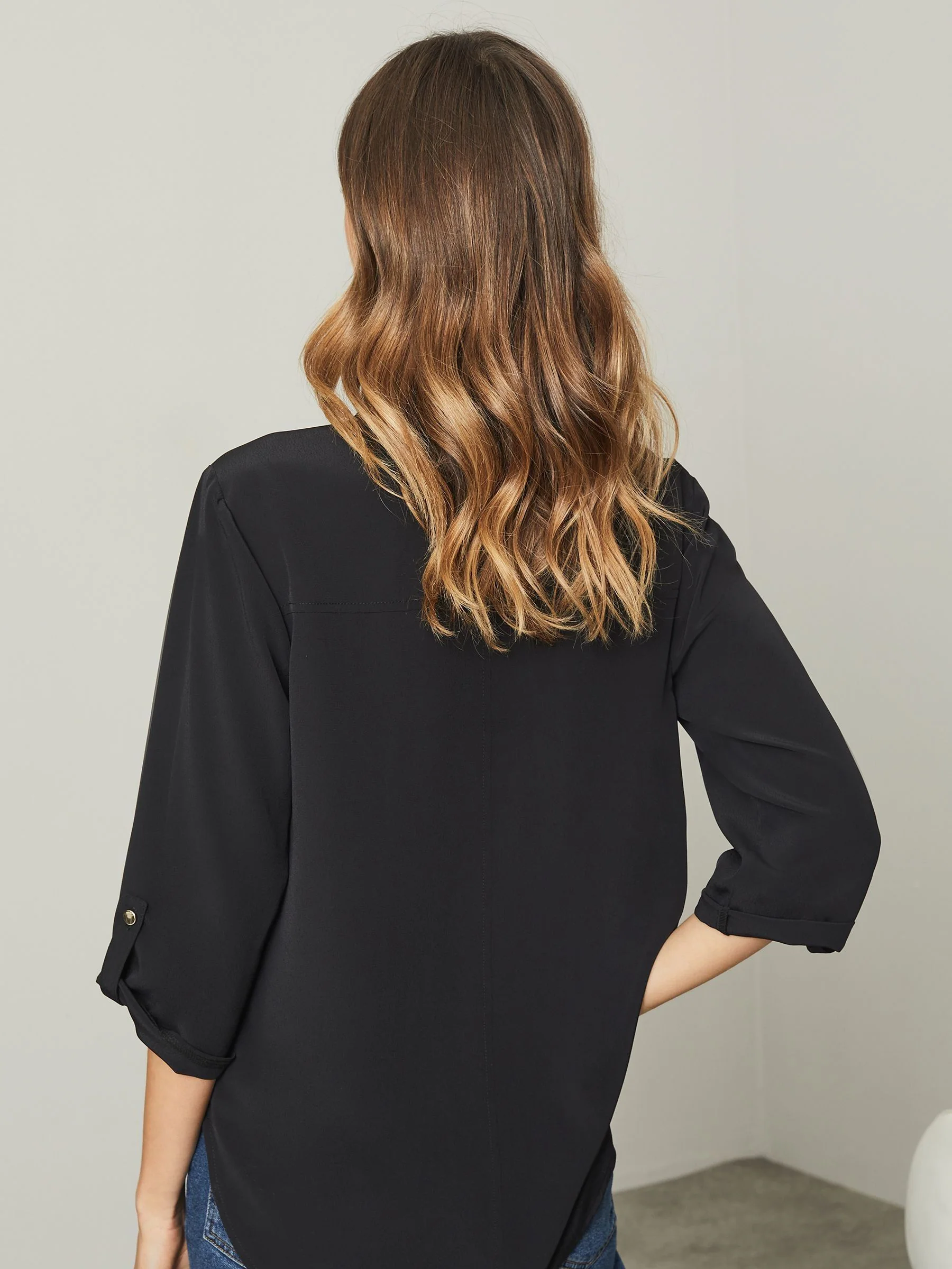 Zwart - Lipsy blouse met kraag, V-hals en 3/4 -mouwen