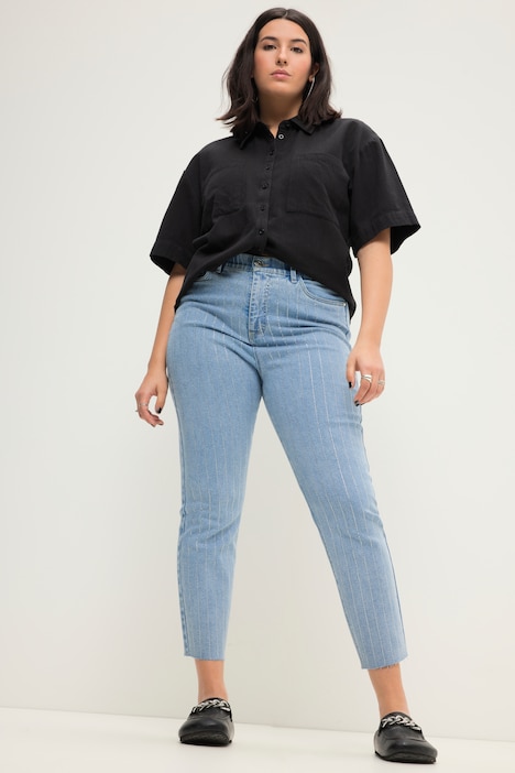 Mom-Jeans, HighWaist, Glitzerstreifen, 5-Pocket
