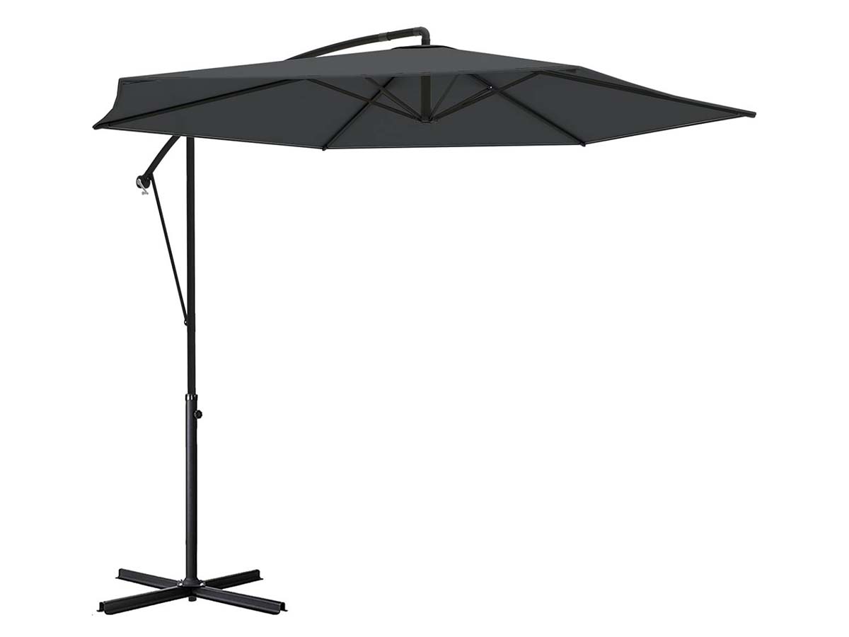 LifeGoods 300 cm zweefparasol met hoes en kruisvoet - Dark Grey