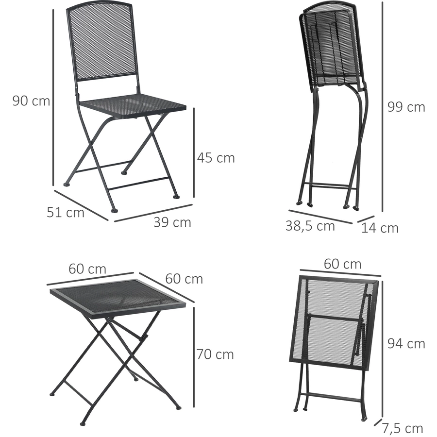 Outsunny Gartenmöbel-Set mit Faltfunktion grau
