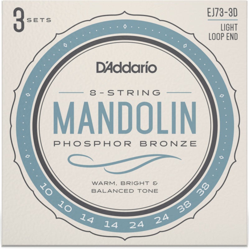 D'Addario EJ73-3D Phosphor Bronze Light 10-38 snaren voor mandoline (3 sets)