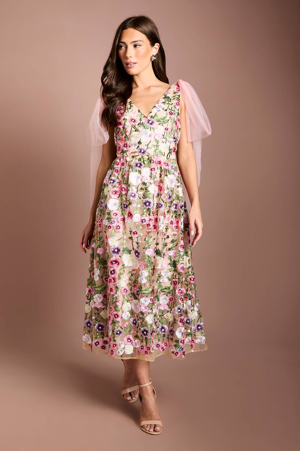 Coast Robe Midi Coast Muse En Tulle Brodé Avec Liens Aux Épaules