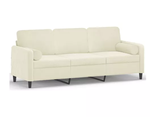 Canapé 3 places avec oreillers décoratifs crème 180 cm velours