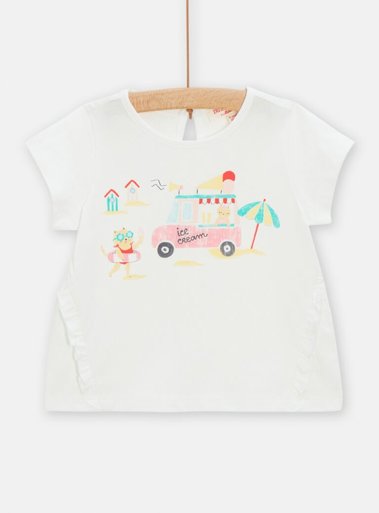 T-shirt écru à animation plage pour bébé fille