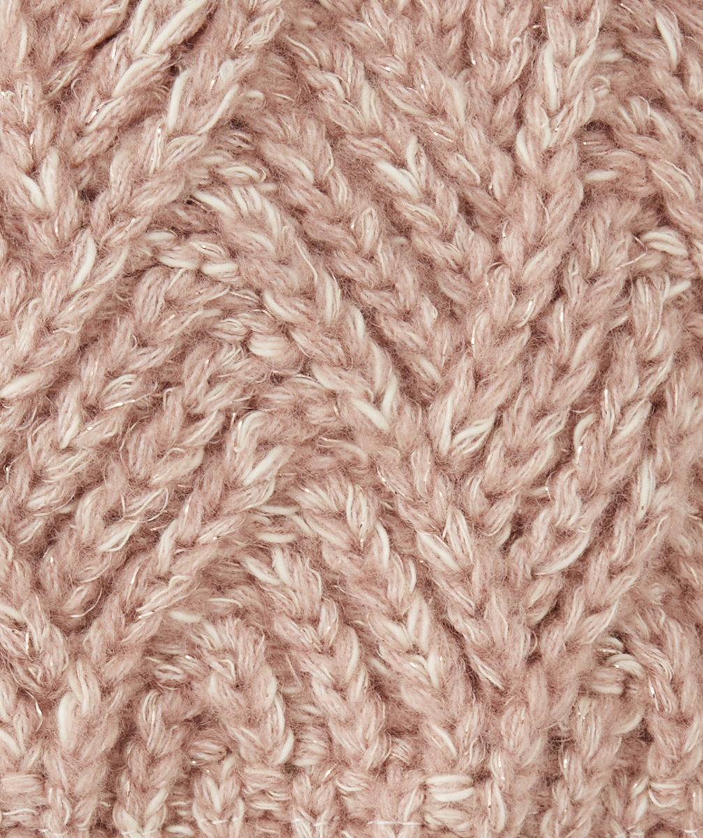 BONNET BÉBÉ FILLE EN MAILLE TRESSÉE ROSE AVEC POMPON
