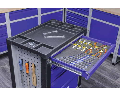 Werkplaatswagen Industrieel 712 x 943 x 466 mm 7 laden - incl. 6 gereedschapsmodules blauw 103-delige set