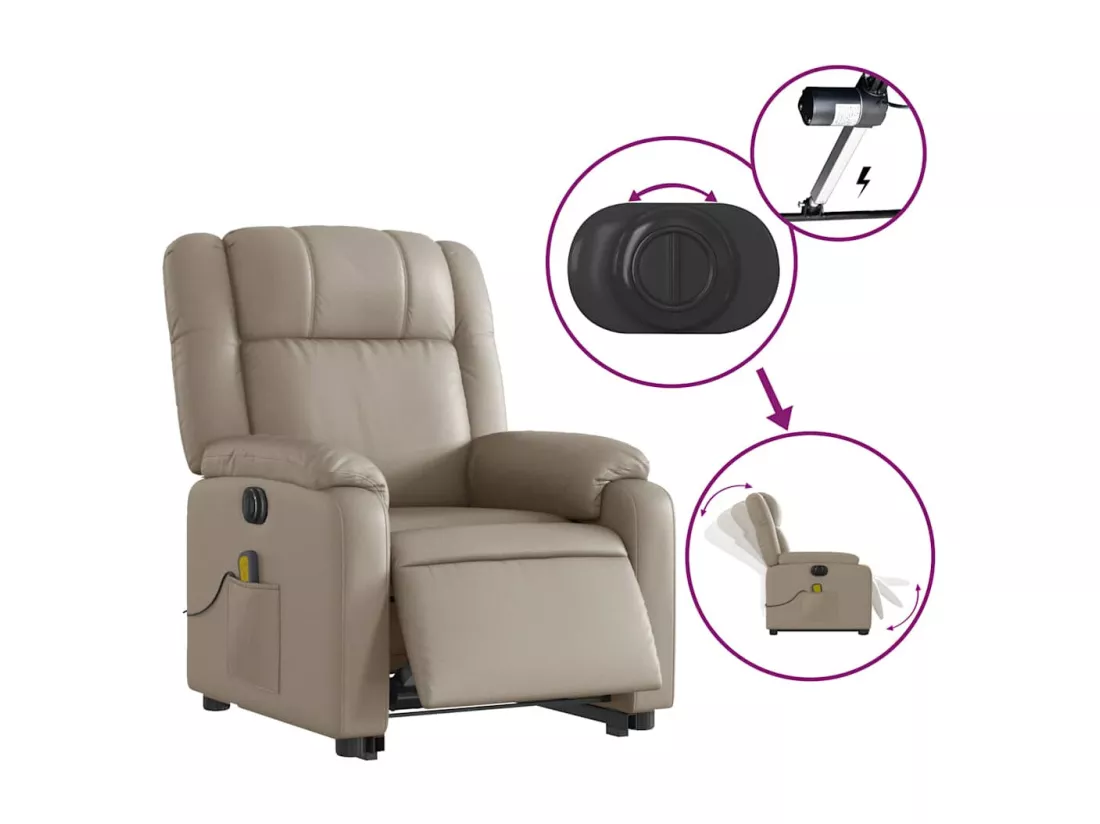 Fauteuil inclinable massant électrique cappuccino similicuir