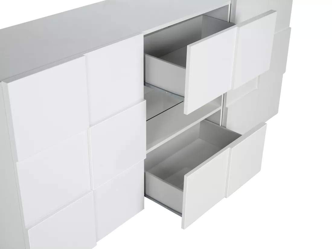 Buffet CALISTO - LEDs - 2 portes & 2 tiroirs - Blanc laqué