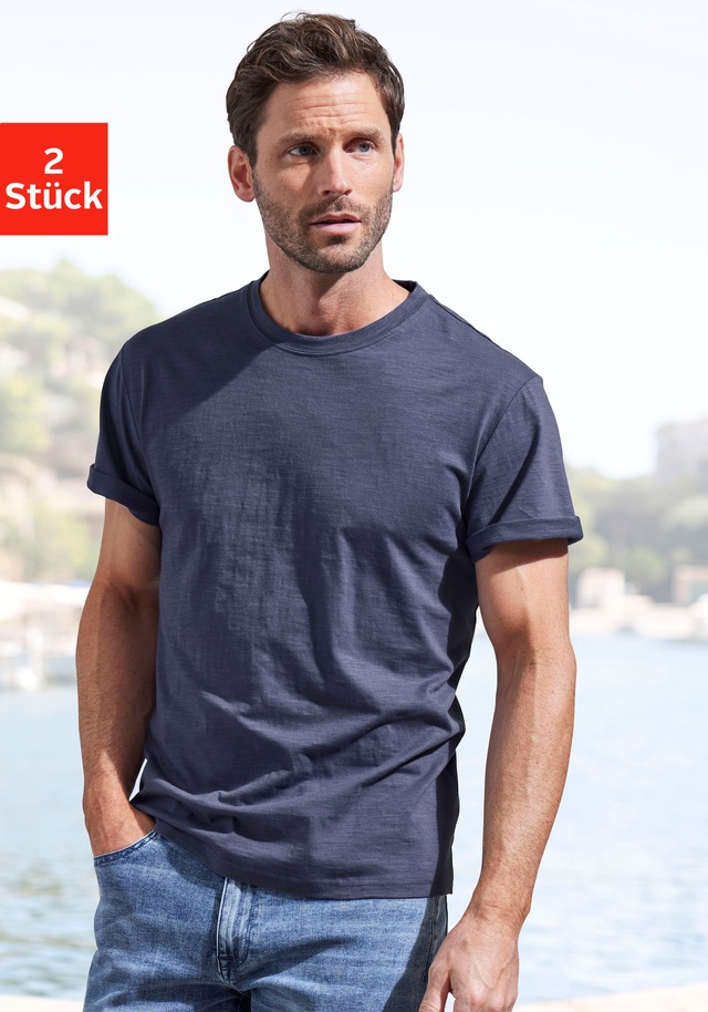 John Devin T-Shirt »mit Slub-Garn Struktur«, 2 Stk. aus leichter, strukturierter Baumwollqualität - im 2er-Sparpack
