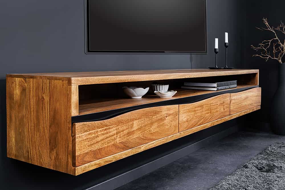 Hängendes TV-Lowboard MAMMUT 160cm braun Akazie honey finish Massivholz Baumkante