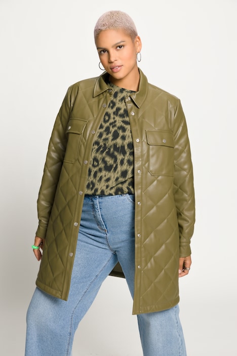 Hemdjacke, Wide Fit, Lederoptik, Hemdkragen, Langarm