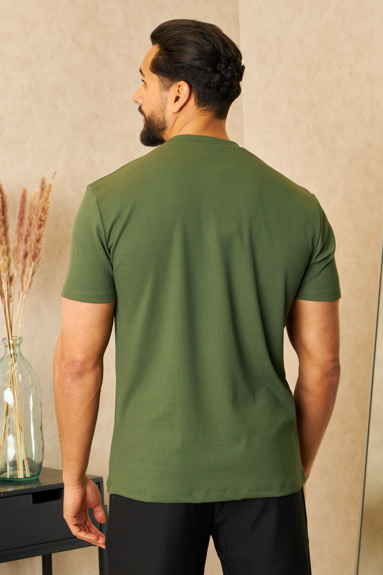 T-shirt kaki côtelé à manches courtes