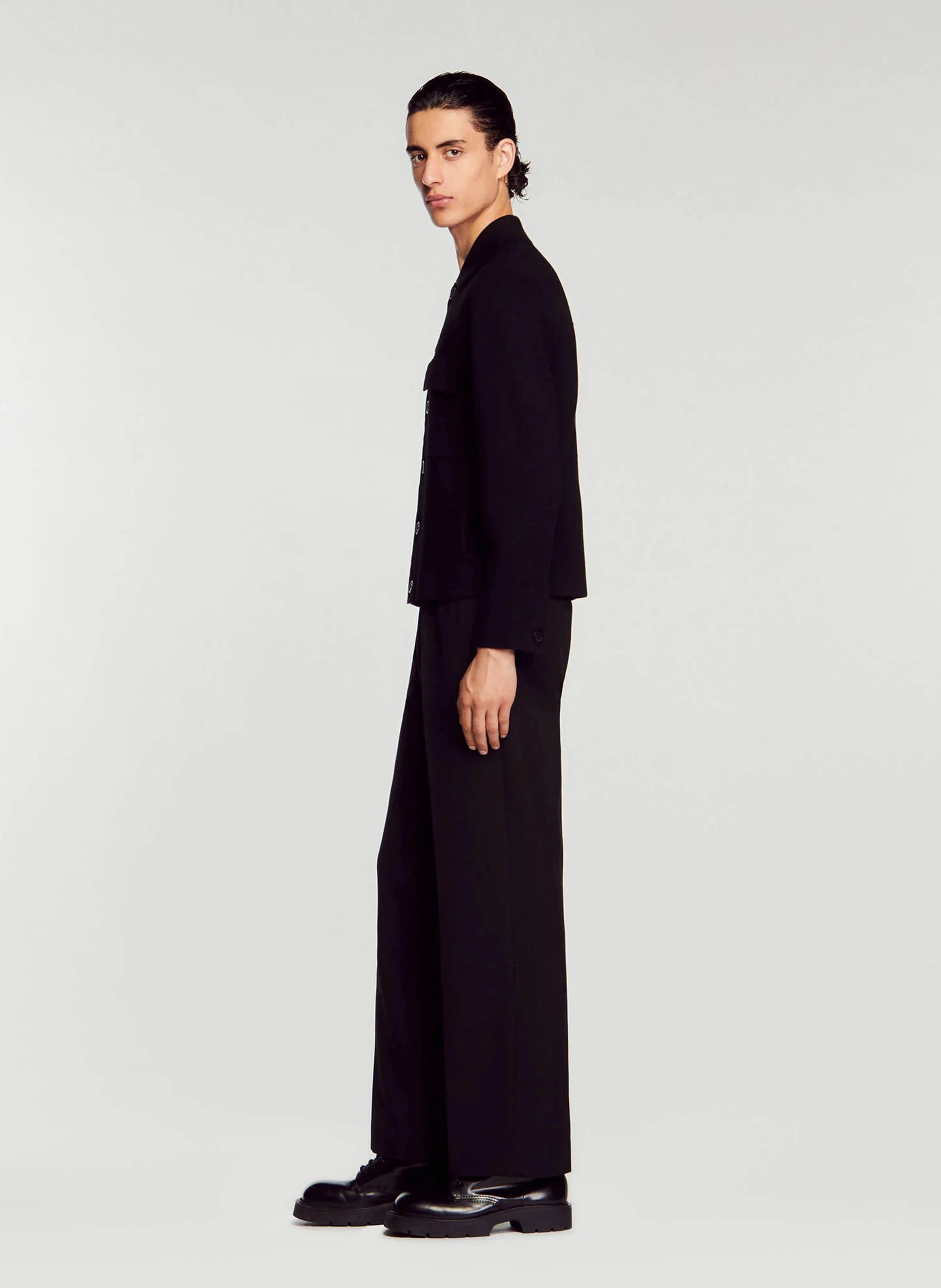 Blouson droit en maille| Noir