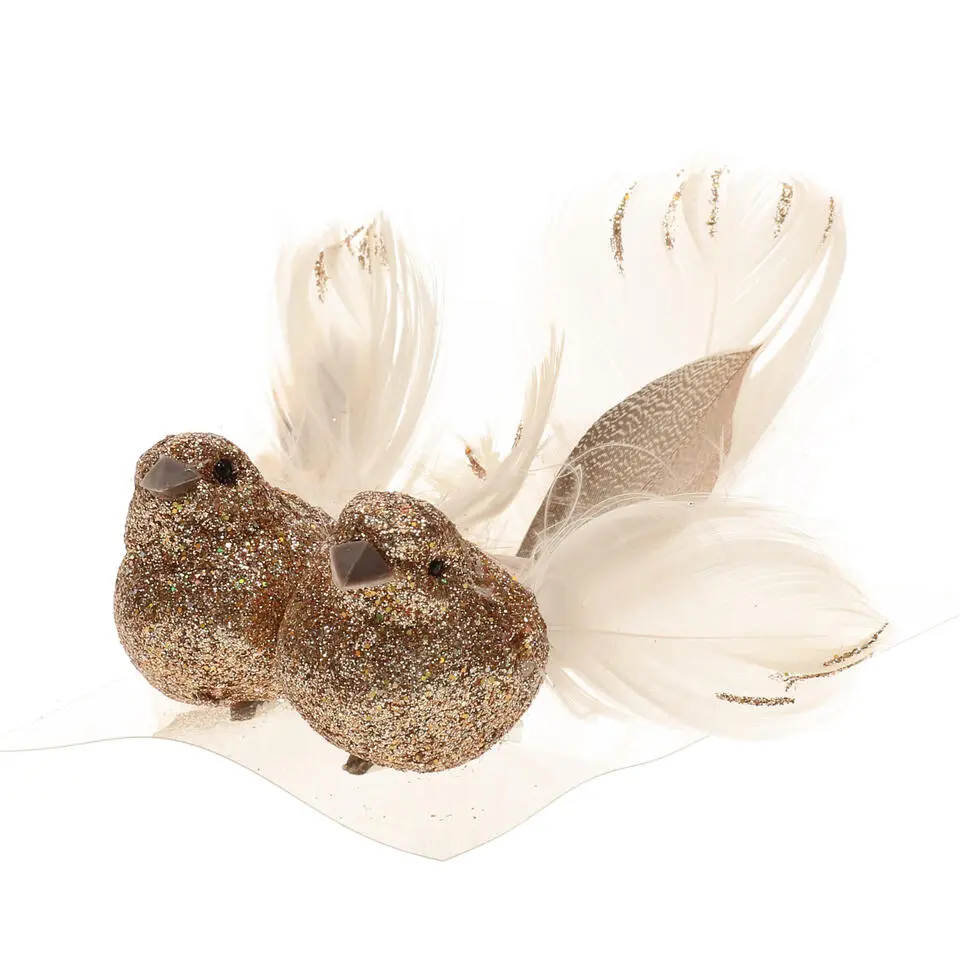 Cosy @ Home Kersthangers - vogel - champagne - 2 stuks - 11 cm