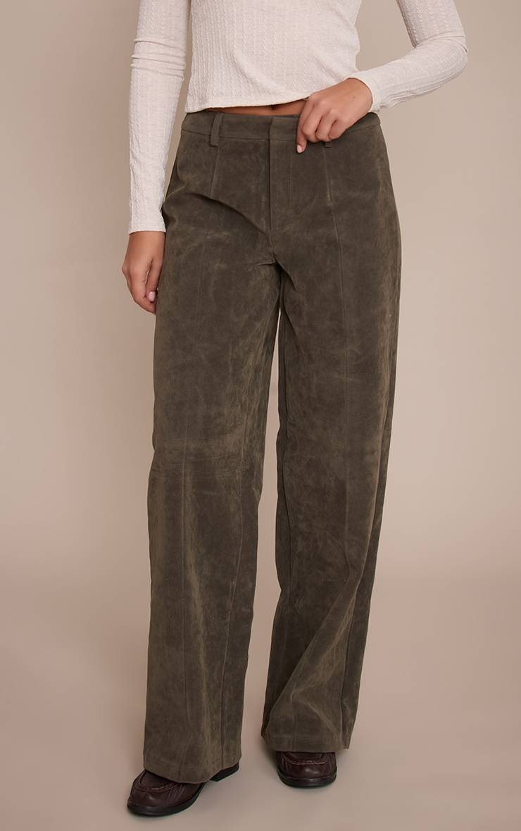 Kaki Pantalon Droit En Synthétique