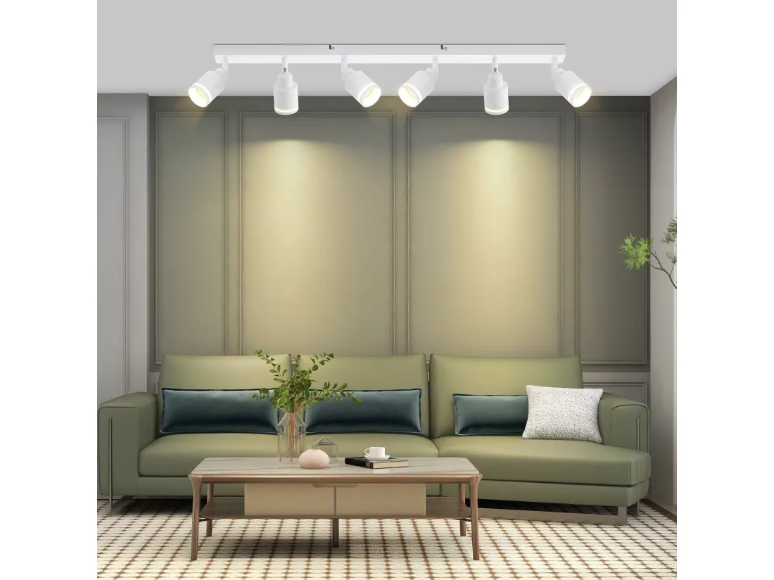 NETTLIFE Plafonnier Blanc moderne : 6 spots de plafond orientables, en métal, GU10 pour bureau, chambre, salle à manger, sans ampoule